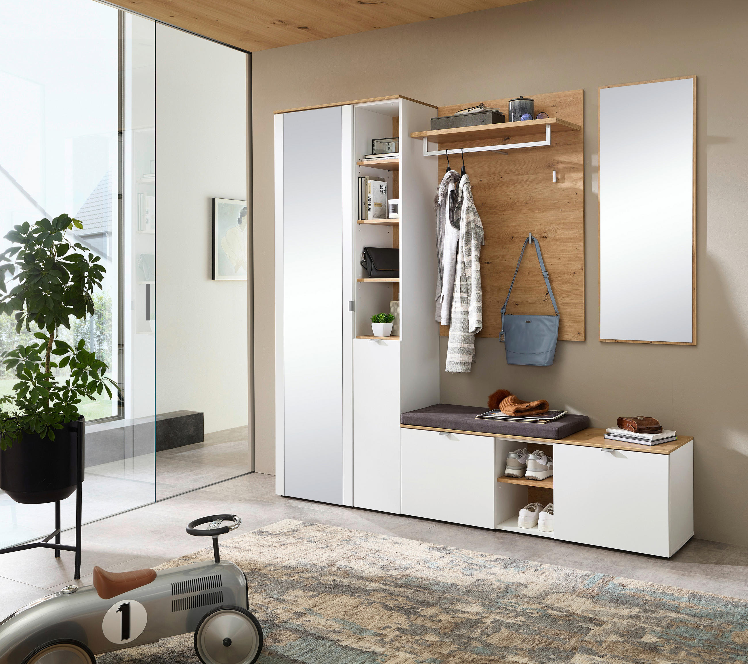 GARDEROBE 4-teilig in 206/202/38 cm - Weiß/Eiche Artisan, Design, Glas/Holzwerkstoff (206/202/38cm) - Xora