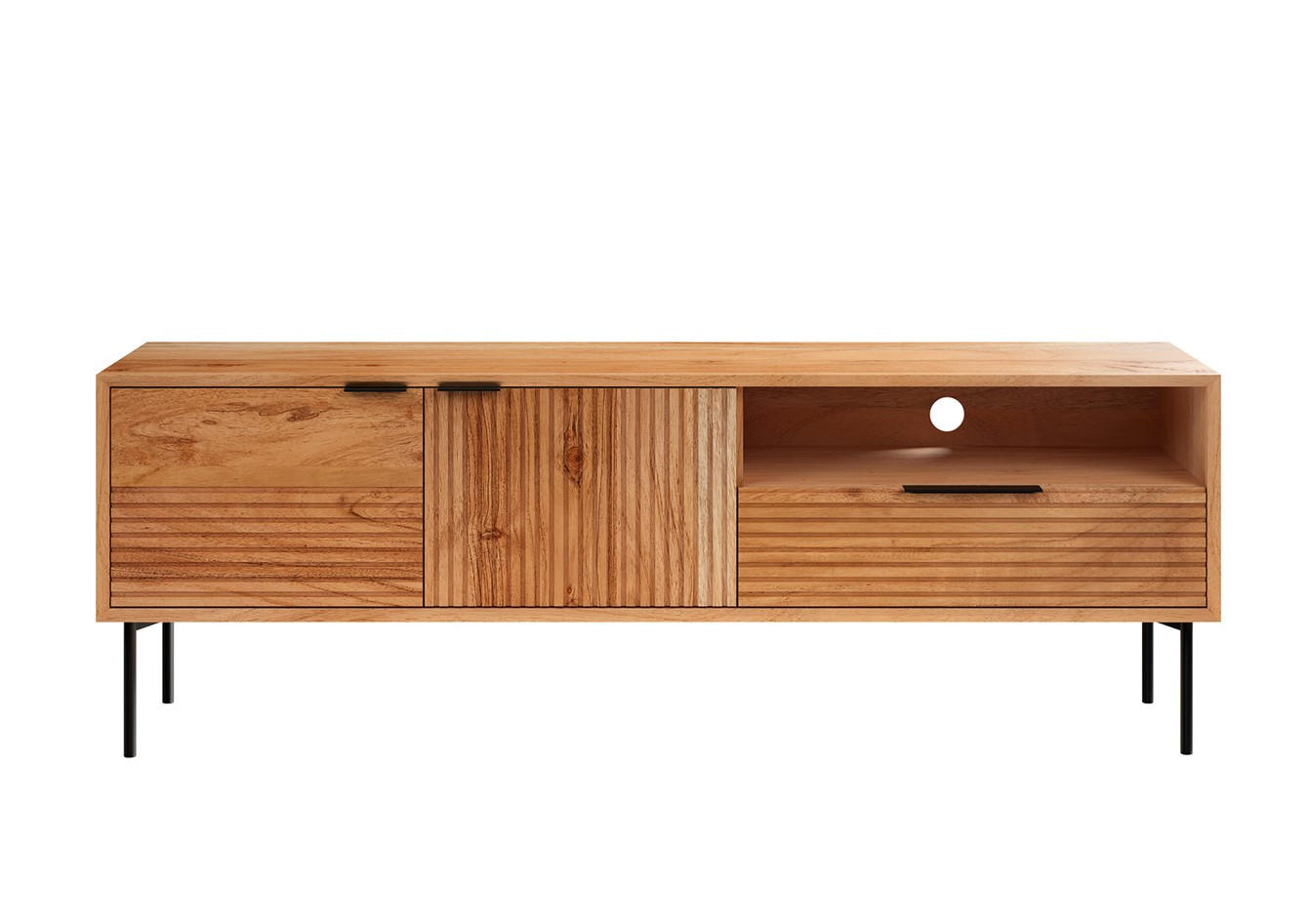 LOWBOARD DOHA  in 180/63/42 cm  - Schwarz/Naturfarben, KONVENTIONELL, Holz/Metall (180/63/42cm) - Livetastic