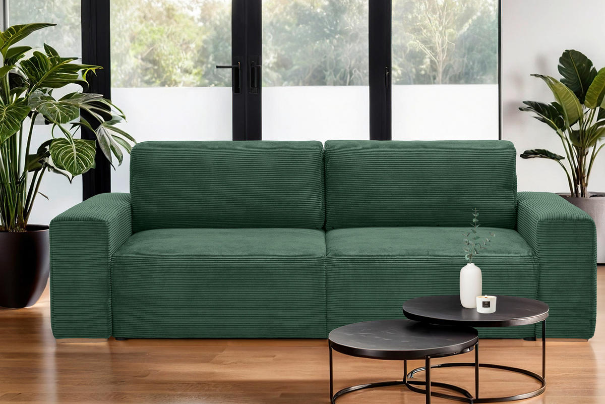 SCHLAFSOFA in Cord Grün  - Buchefarben/Schwarz, Konventionell, Holz/Kunststoff (255/86/123cm) - Livetastic