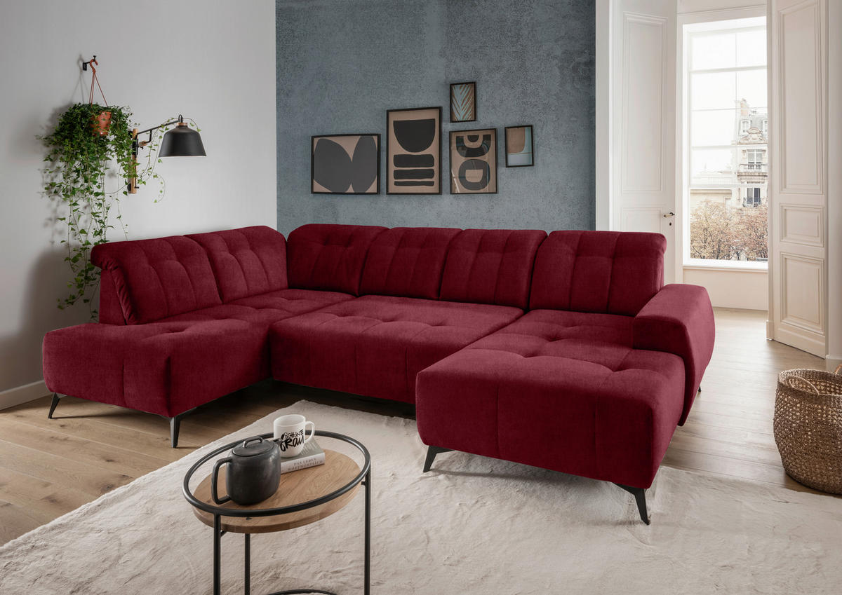WOHNLANDSCHAFT in Mikrofaser Bordeaux  - Bordeaux/Schwarz, Modern, Textil/Metall (200/337/180cm) - Livetastic