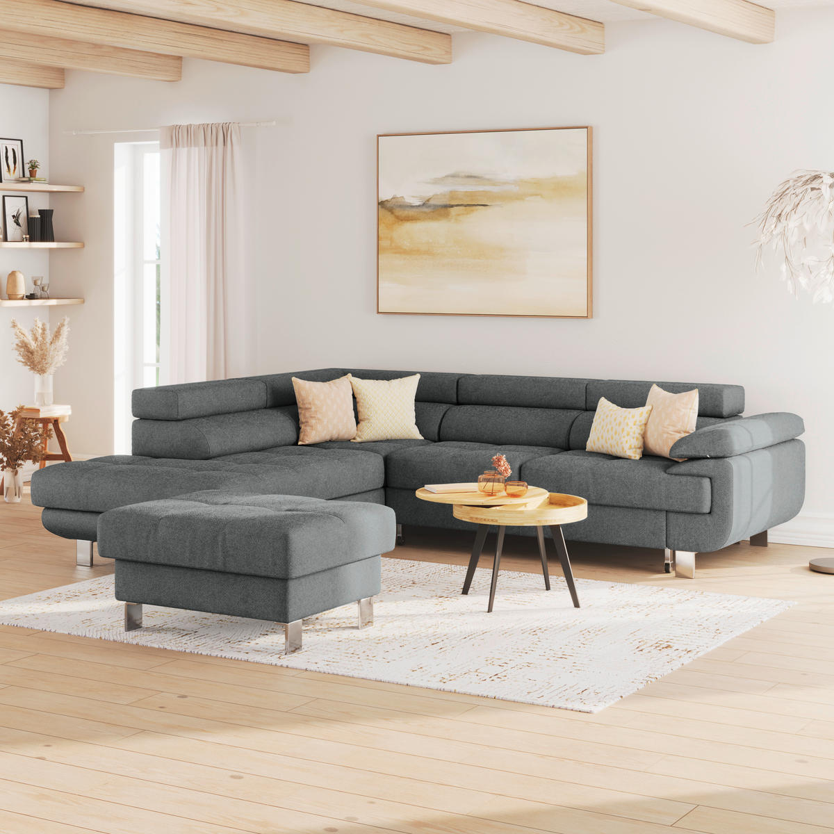 ECKSOFA in Drell Anthrazit  - Anthrazit, Modern, Textil/Metall (230/270cm) - MID.YOU