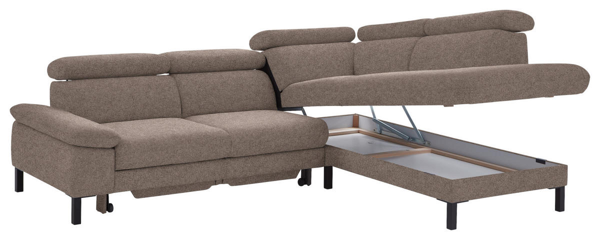 ECKSOFA in Flachgewebe Taupe  - Taupe/Schwarz, Design, Holzwerkstoff/Textil (272/217cm) - Pure Home Comfort