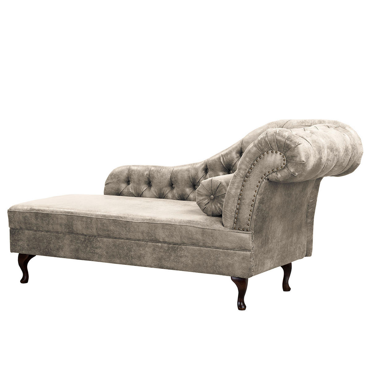 RÉCAMIERE Lederlook Hellgrau  - Hellgrau/Braun, Design, Holz/Textil (185/93/75cm) - Livetastic