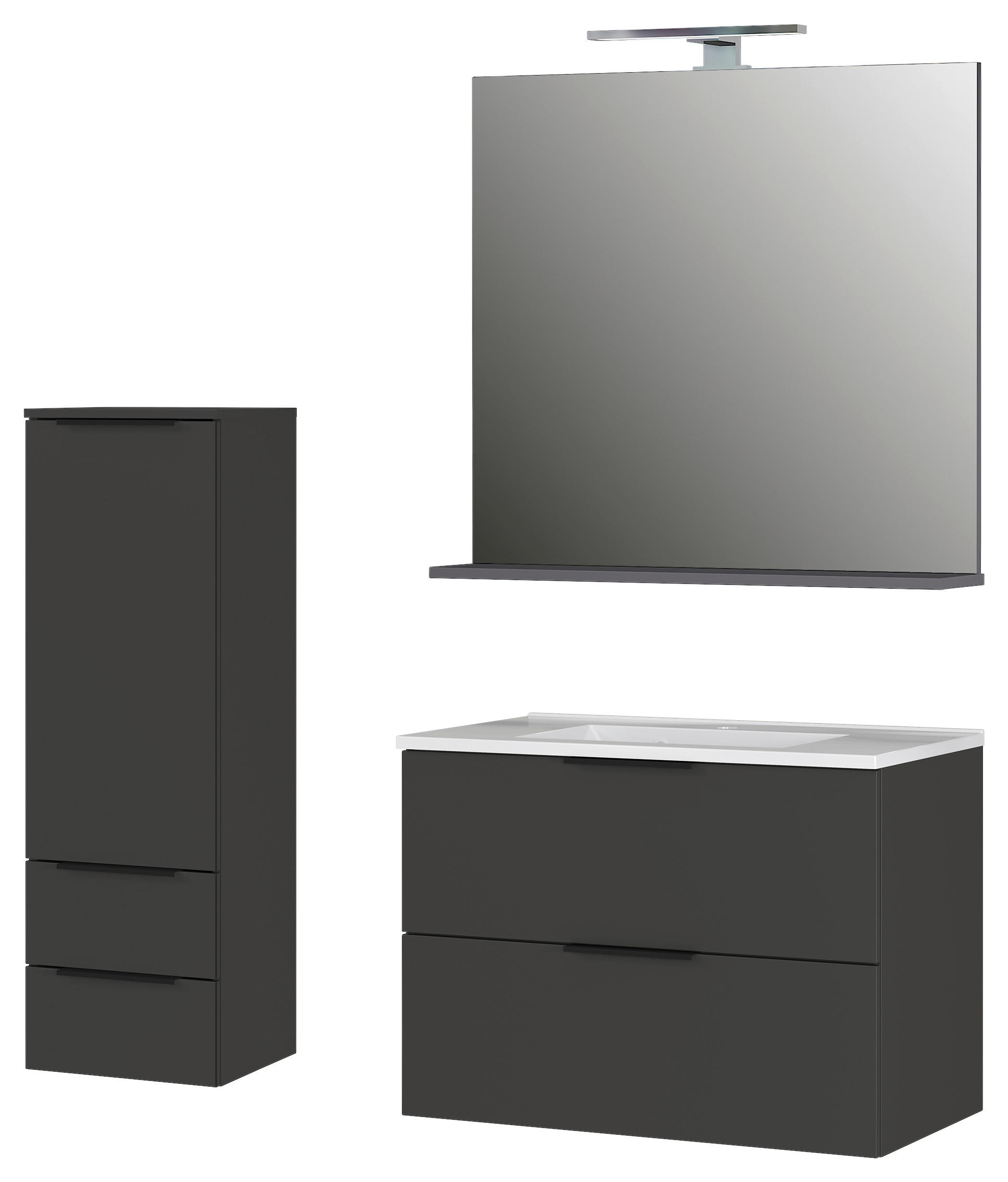 BADEZIMMER 4-teilig  in 132 cm  - Schwarz/Graphitfarben, MODERN, Holzwerkstoff/Stein (132cm) - Germania