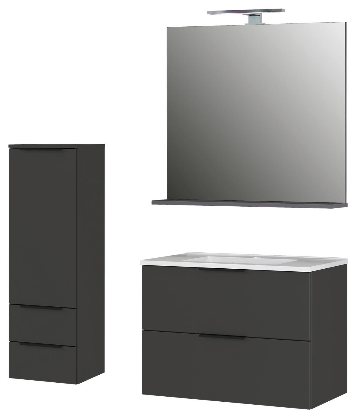 BADEZIMMER 4-teilig  in 132 cm  - Schwarz/Graphitfarben, MODERN, Holzwerkstoff/Stein (132cm) - Germania