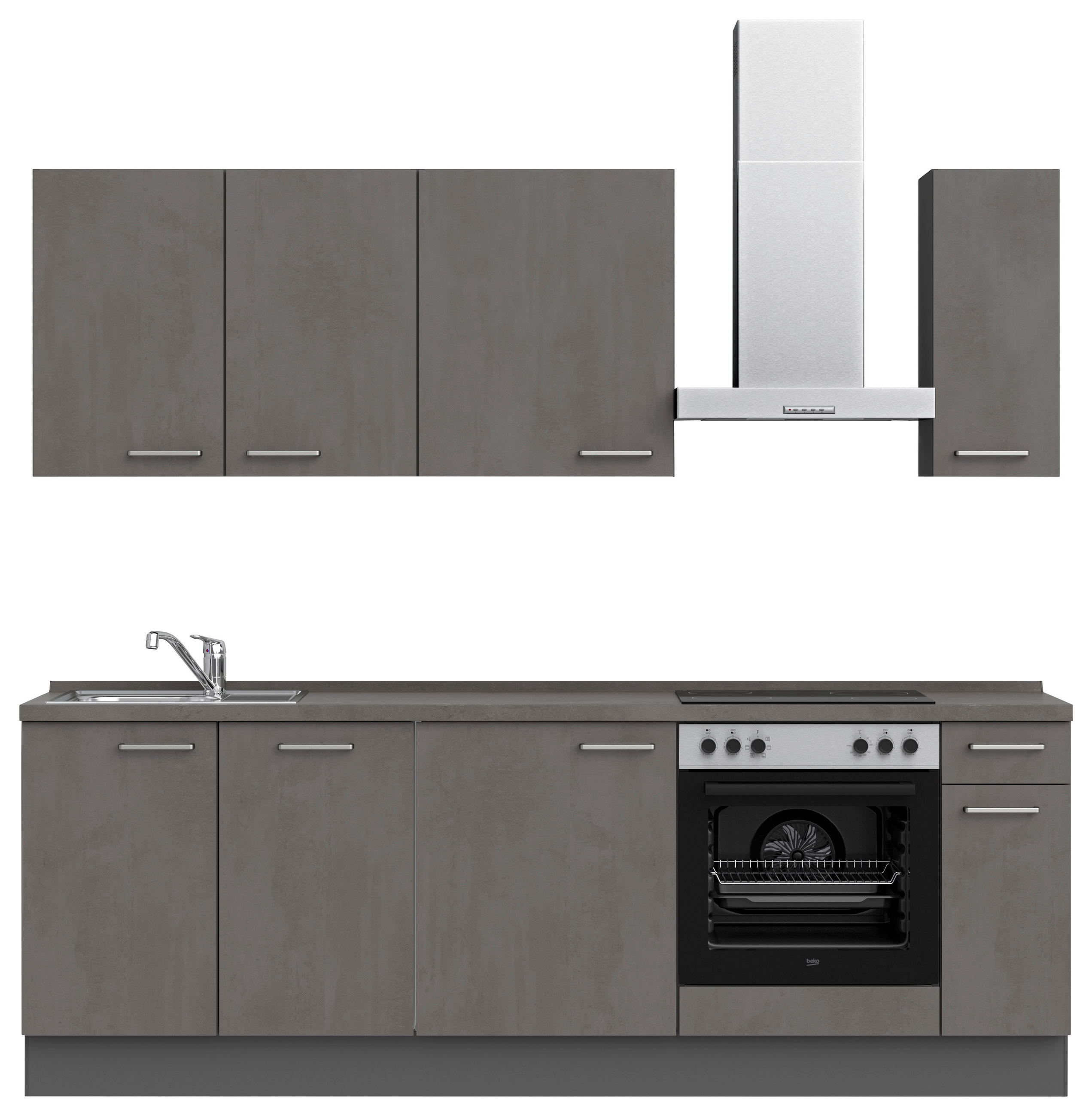 KÜCHENBLOCK 240 cm   in Schieferfarben  - Schieferfarben/Edelstahlfarben, MODERN, Holzwerkstoff/Metall (240cm) - Nobilia