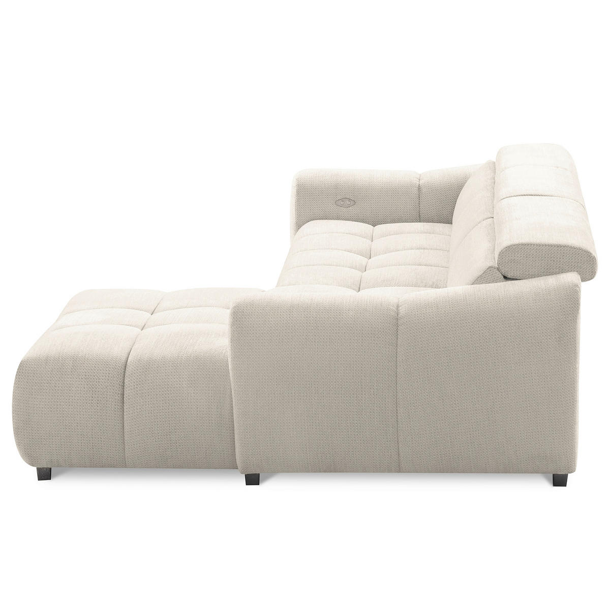 ECKSOFA AVEIRO Weiß Webstoff Bettkasten, Kopfteilverstellung, Sitzvorzug  - Schwarz/Weiß, Design, Kunststoff/Textil (274/177cm) - Livetastic
