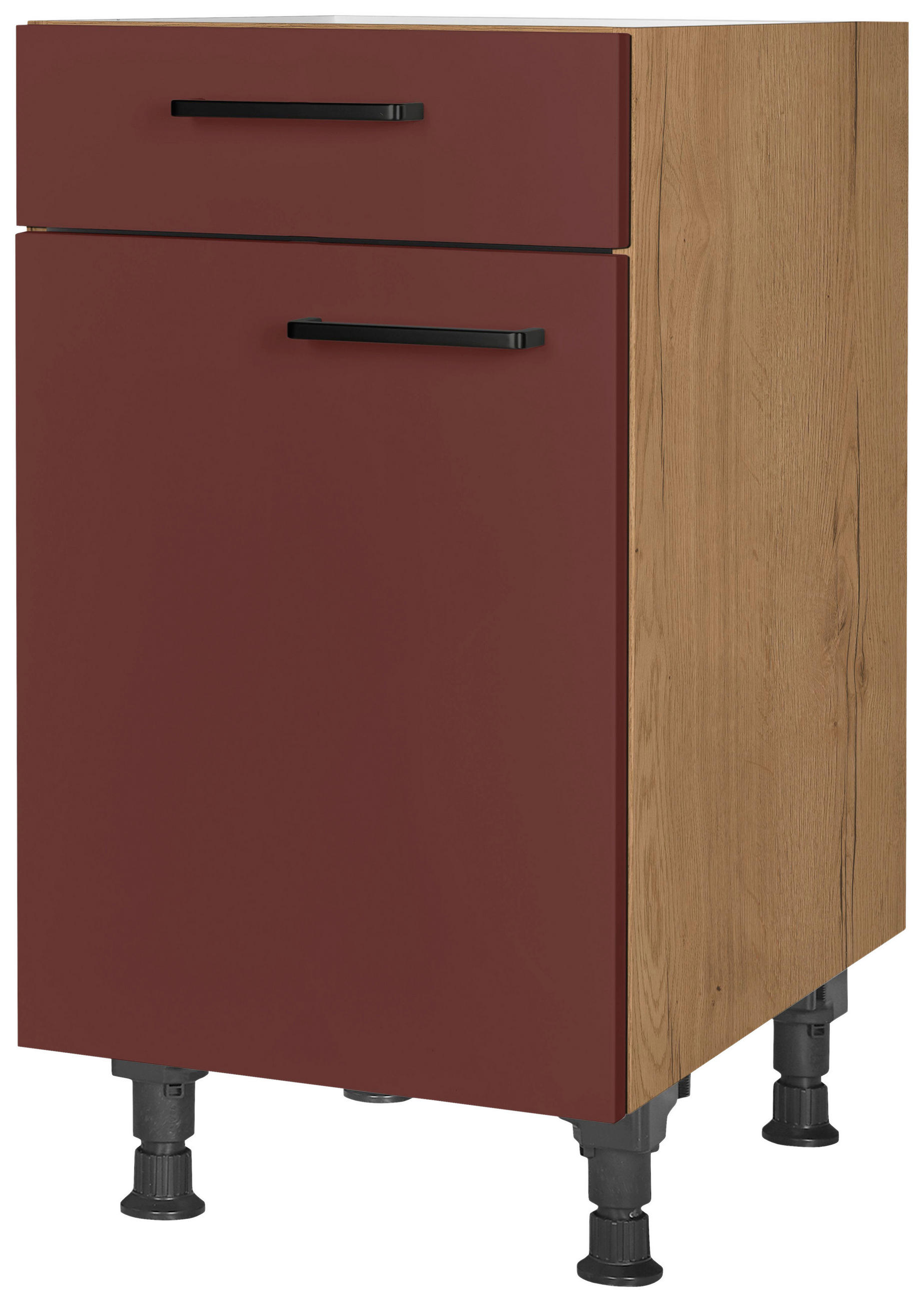 Nobilia Schubkastenunterschrank Easytouch Rot, Eiche 45x87x56 cm