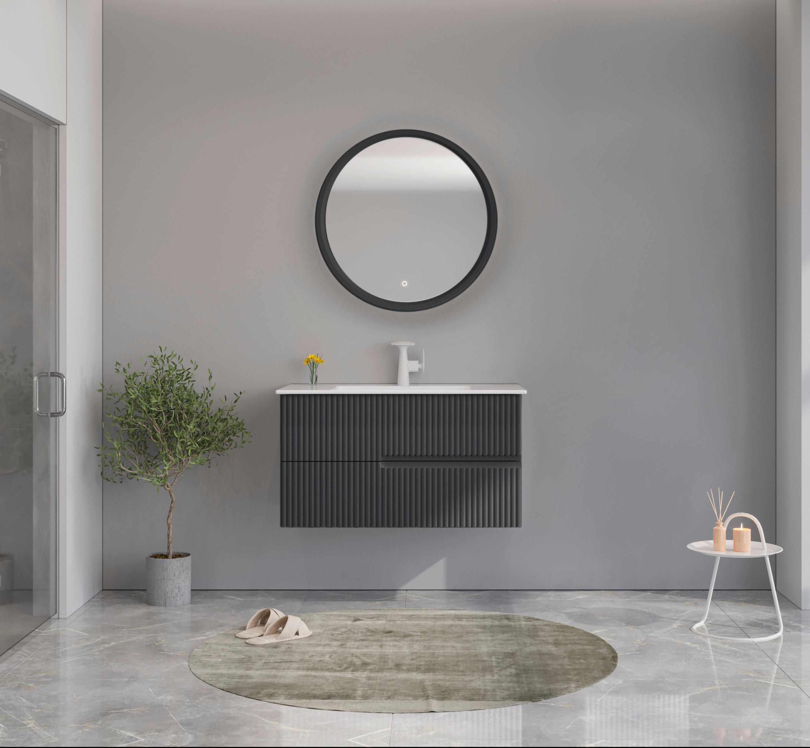 BADEZIMMER 3-teilig in - Weiß Hochglanz/Anthrazit, MODERN, Keramik/Holzwerkstoff (91/126/51cm) - MID.YOU