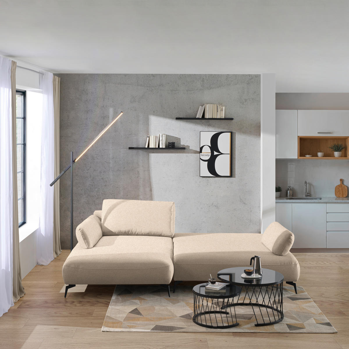 ECKSOFA Struktur Beige  - Beige/Schwarz, Design, Textil/Metall (186/284cm) - Lomoco