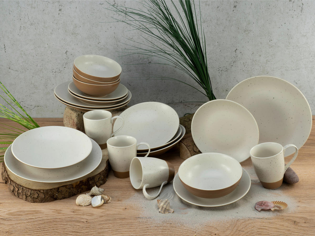 KOMBINOVANÁ SOUPRAVA, 16dílné, kamenina - bílá/terracotta, Trend, keramika (34/32/33cm) - Creatable