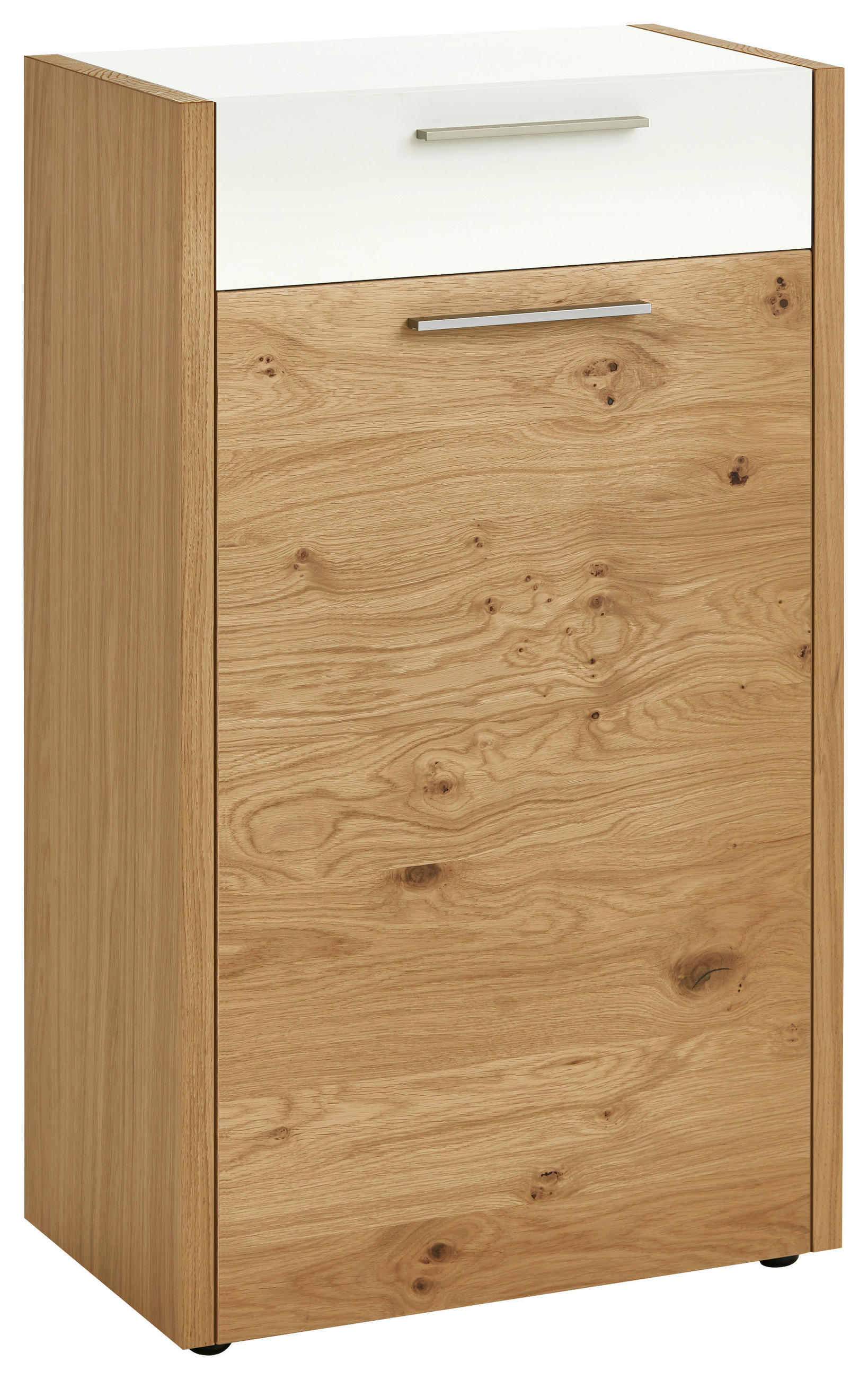 SCHUHSCHRANK Eiche, Balkeneiche furniert Weiß, Eichefarben - Eichefarben/Silberfarben, Design, Holz/Holzwerkstoff (61/103/37cm)