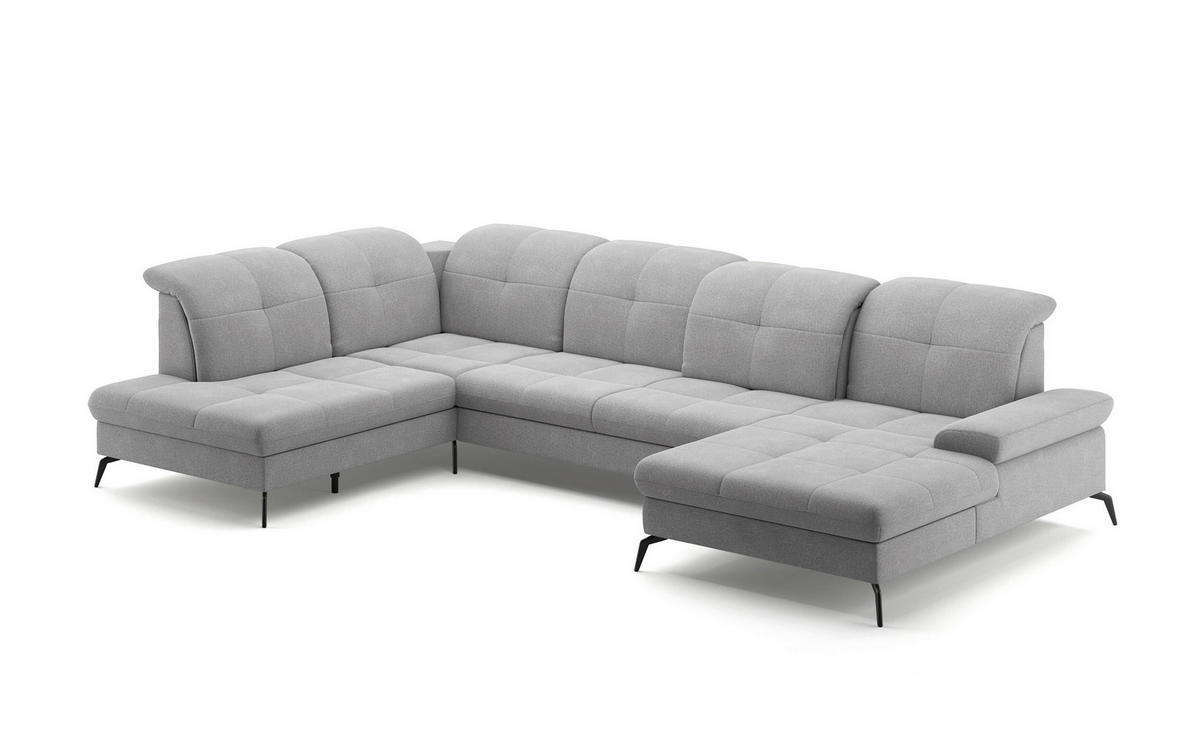 WOHNLANDSCHAFT in Flachgewebe Hellgrau  - Hellgrau/Schwarz, Konventionell, Textil/Metall (231/357/185cm) - Sit & More