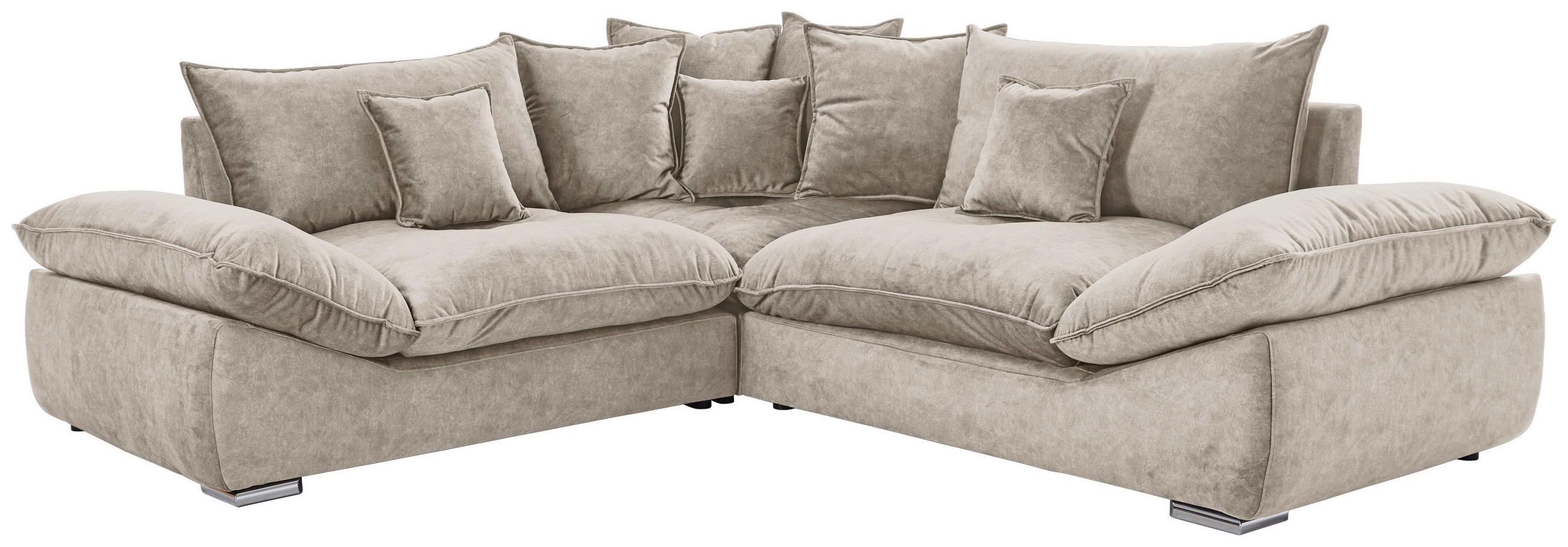 ECKSOFA Hellbraun Velours  - Chromfarben/Hellbraun, KONVENTIONELL, Kunststoff/Textil (247/247cm) - Carryhome