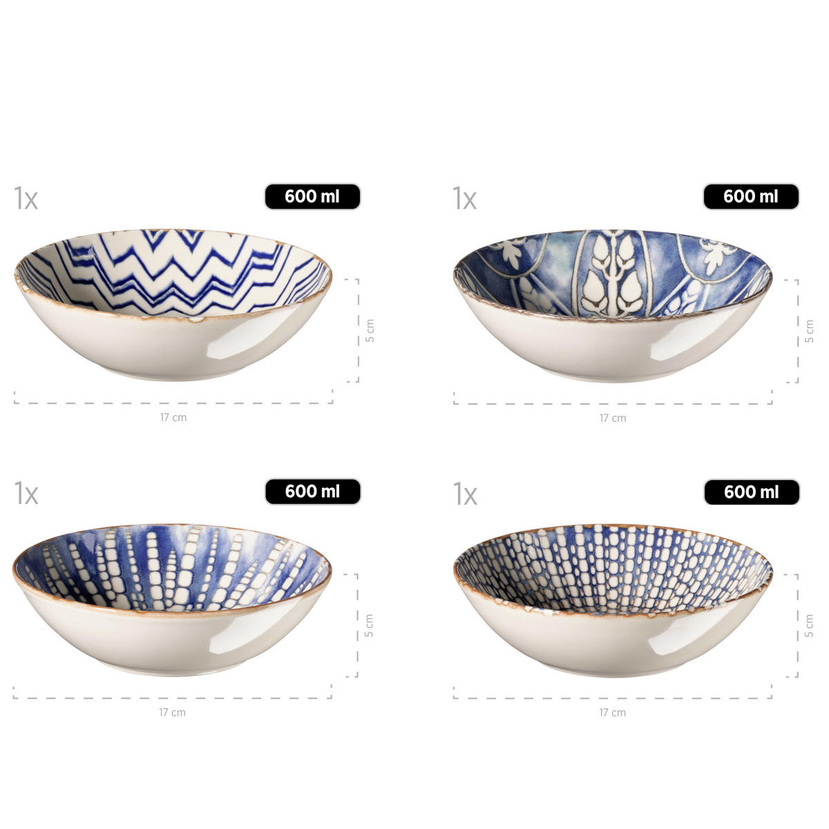 SALATSET  Iberico Blue 5-teilig  - Blau/Weiß, Basics, Keramik (36,5/36,5/31,5cm) - Mäser