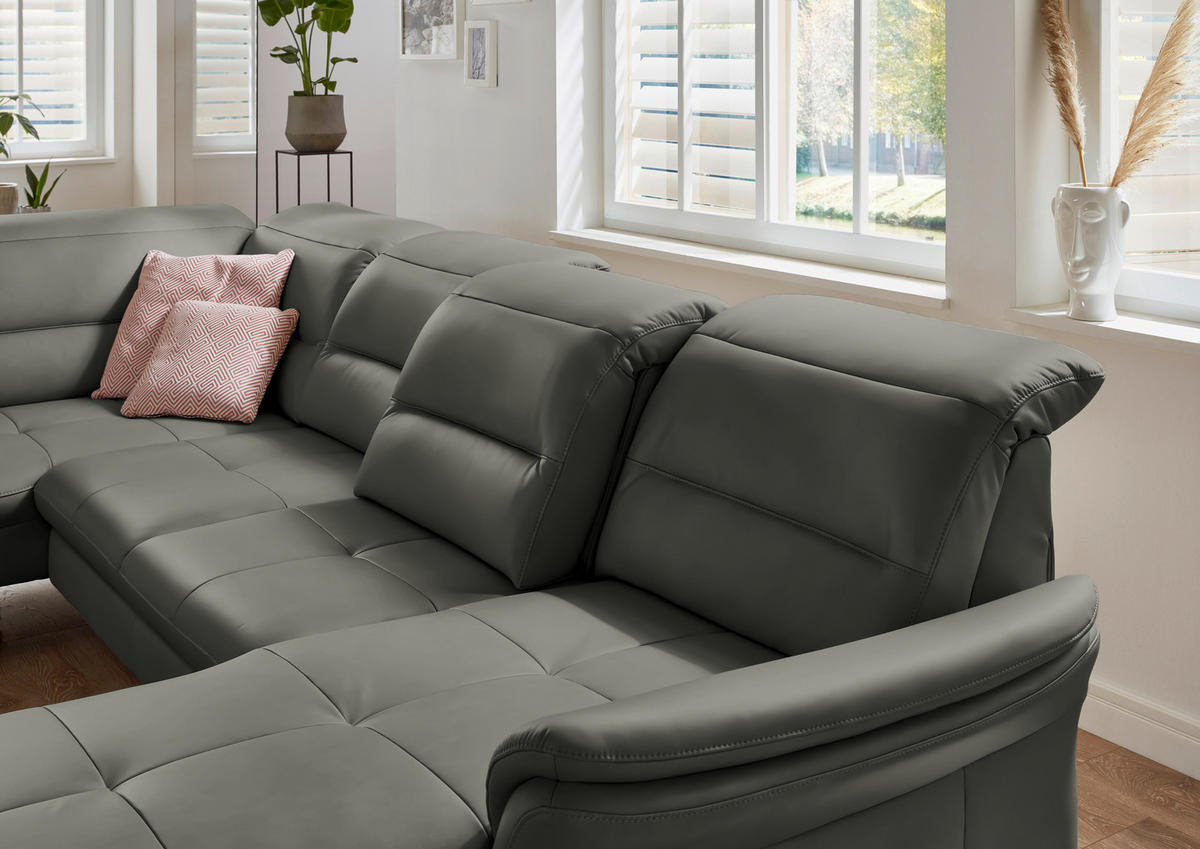 WOHNLANDSCHAFT in Echtleder Grau  - Schwarz/Grau, Design, Leder/Metall (206/336/181cm) - Beldomo Speed