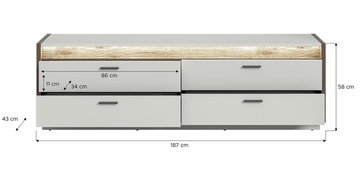 LOWBOARD  in 58/187/43 cm  - Design, Holzwerkstoff/Metall (58/187/43cm) - MID.YOU