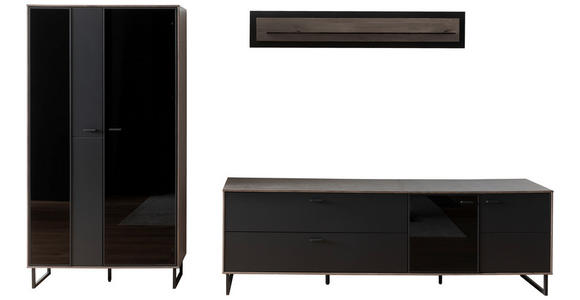 WOHNWAND in Schwarz, Eichefarben 321/185/50 cm - Eichefarben/Anthrazit, Design, Glas/Holz (321/185/50cm) - Novel