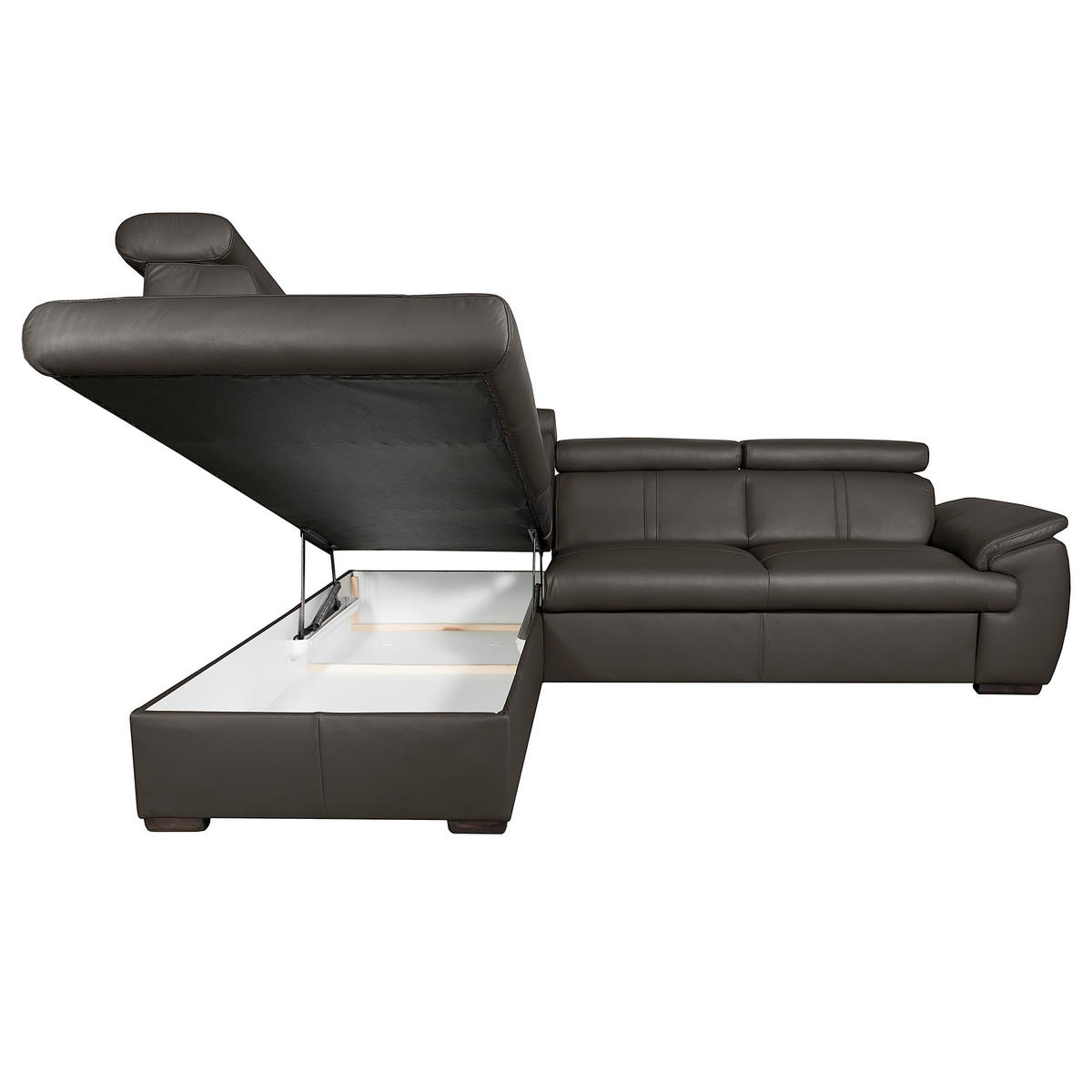 ECKSOFA  in Echtleder Dunkelbraun  - Wengefarben/Dunkelbraun, Design, Leder/Holz (211/265cm) - Livetastic