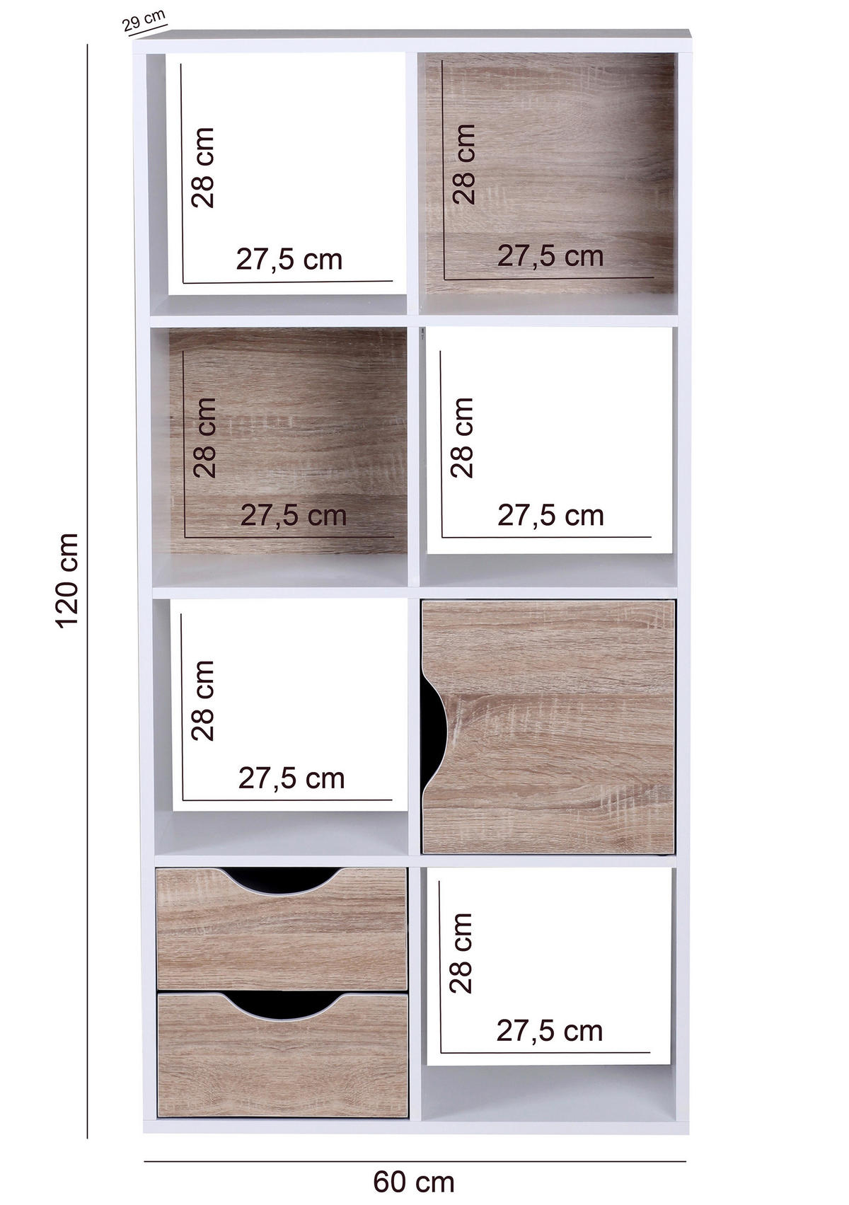 REGÁL, bílá, barvy dubu, 60/120/29 cm - bílá/barvy dubu, Konvenční, kompozitní dřevo (60/120/29cm) - MID.YOU