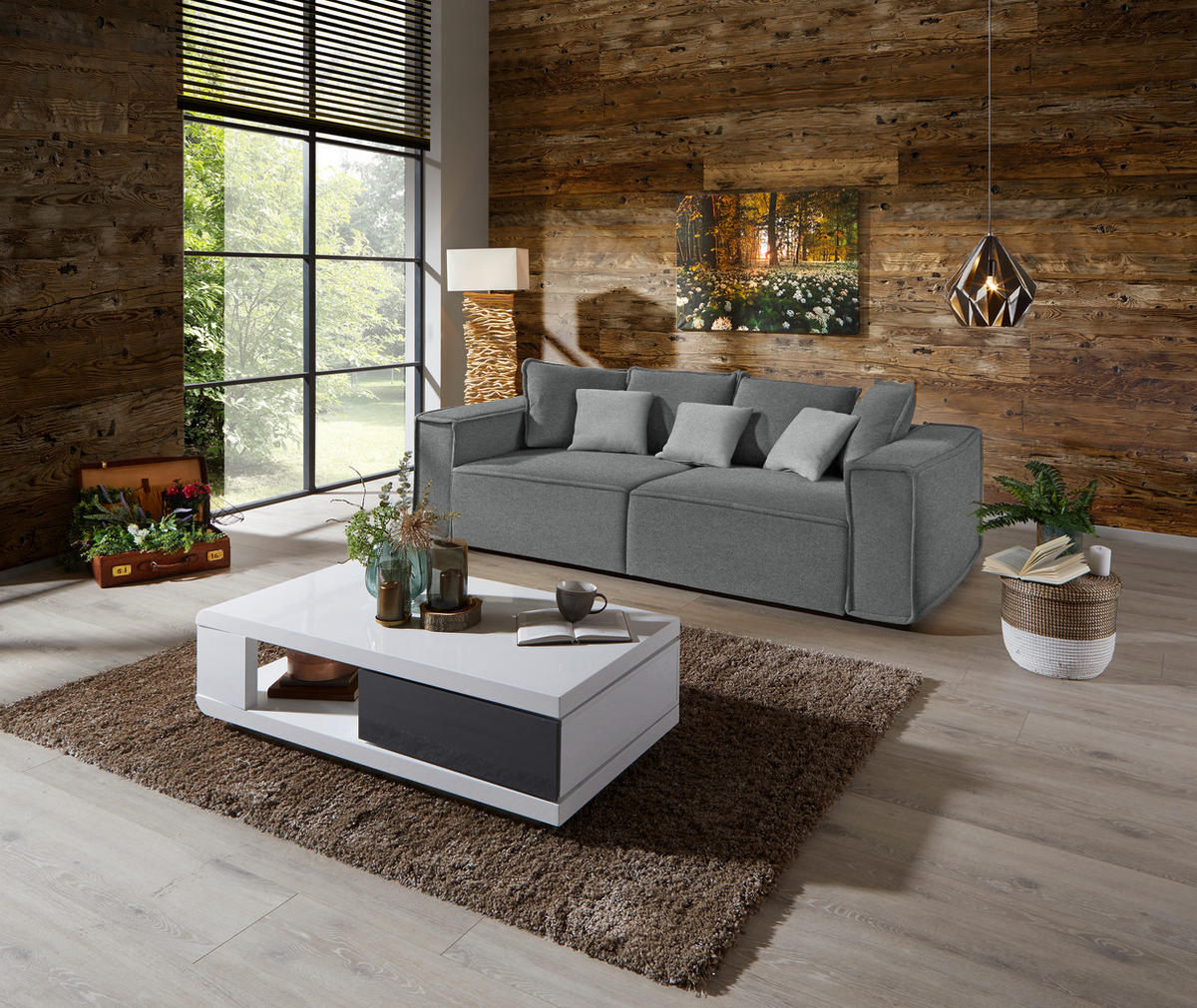 BIGSOFA in Grau, Hellgrau  - Hellgrau/Grau, Modern, Holz/Textil (244/62/117cm) - MID.YOU