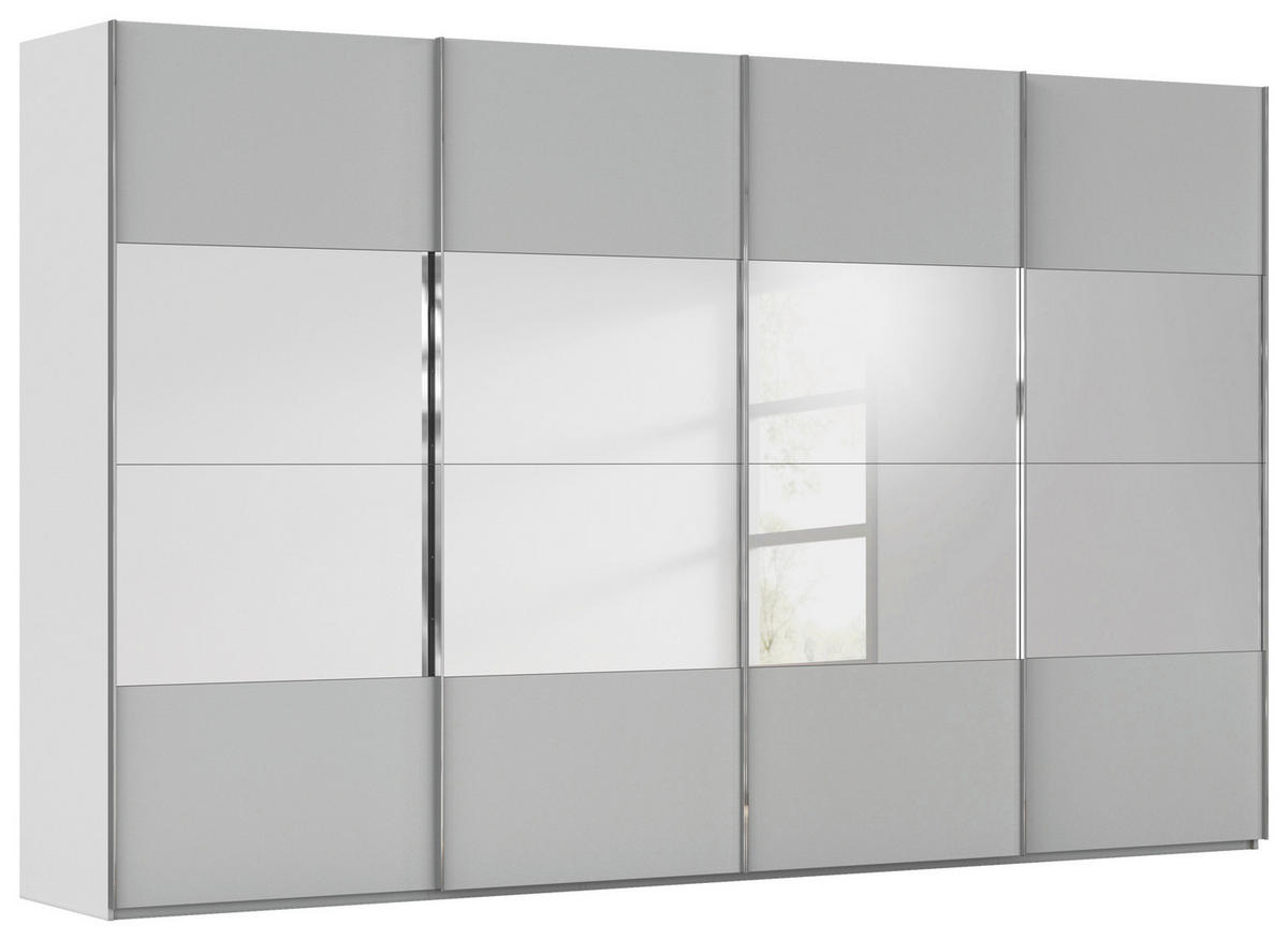 SCHWEBETÜRENSCHRANK 361/223/68 cm 4-türig Seidengrau  - Chromfarben/Seidengrau, Design, Glas/Holzwerkstoff (361/223/68cm) - Novel