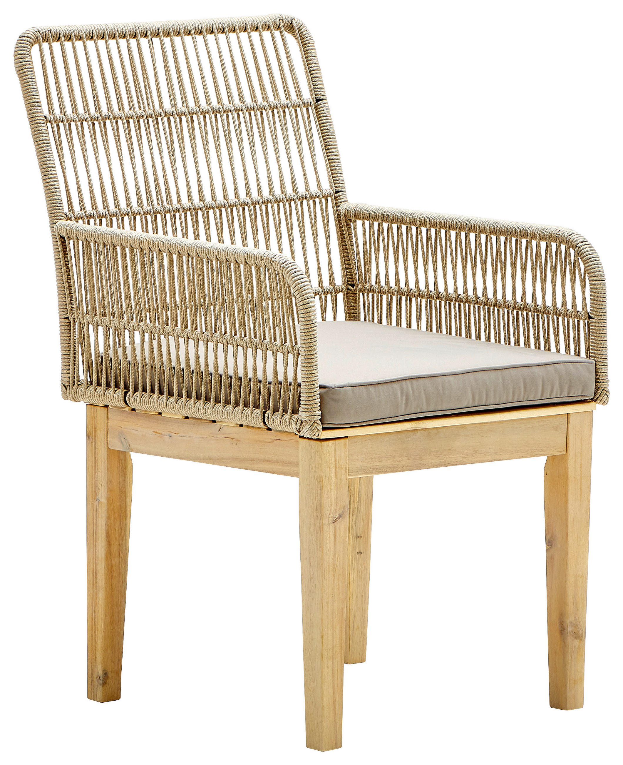 SCAUN DE GRĂDINĂ in lemn, plastic, textil gri deschis, maro deschis, culoare lemn tec  - gri deschis/maro deschis, Modern, plastic/lemn (58/92/67cm) - Ambia Garden