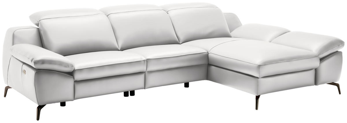 ECKSOFA in Echtleder Weiß  286/183 cm  - Schwarz/Weiß, Design, Leder/Metall (286/183cm) - Celina Home