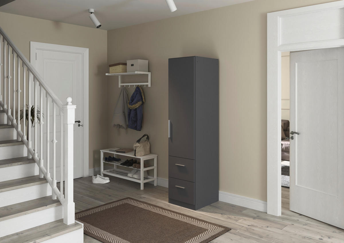 DREHTÜRENSCHRANK 47/197/54 cm,  in Grau, 1-türig  - Alufarben/Grau, KONVENTIONELL, Holzwerkstoff/Kunststoff (47/197/54cm) - home24