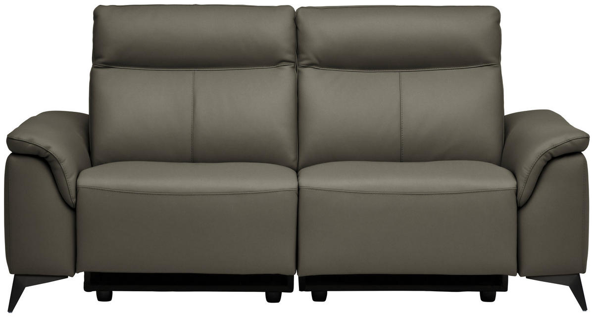 3-SITZER-SOFA Echtleder Grau  - Schwarz/Grau, Design, Leder/Metall (207/107/98cm) - Belluti