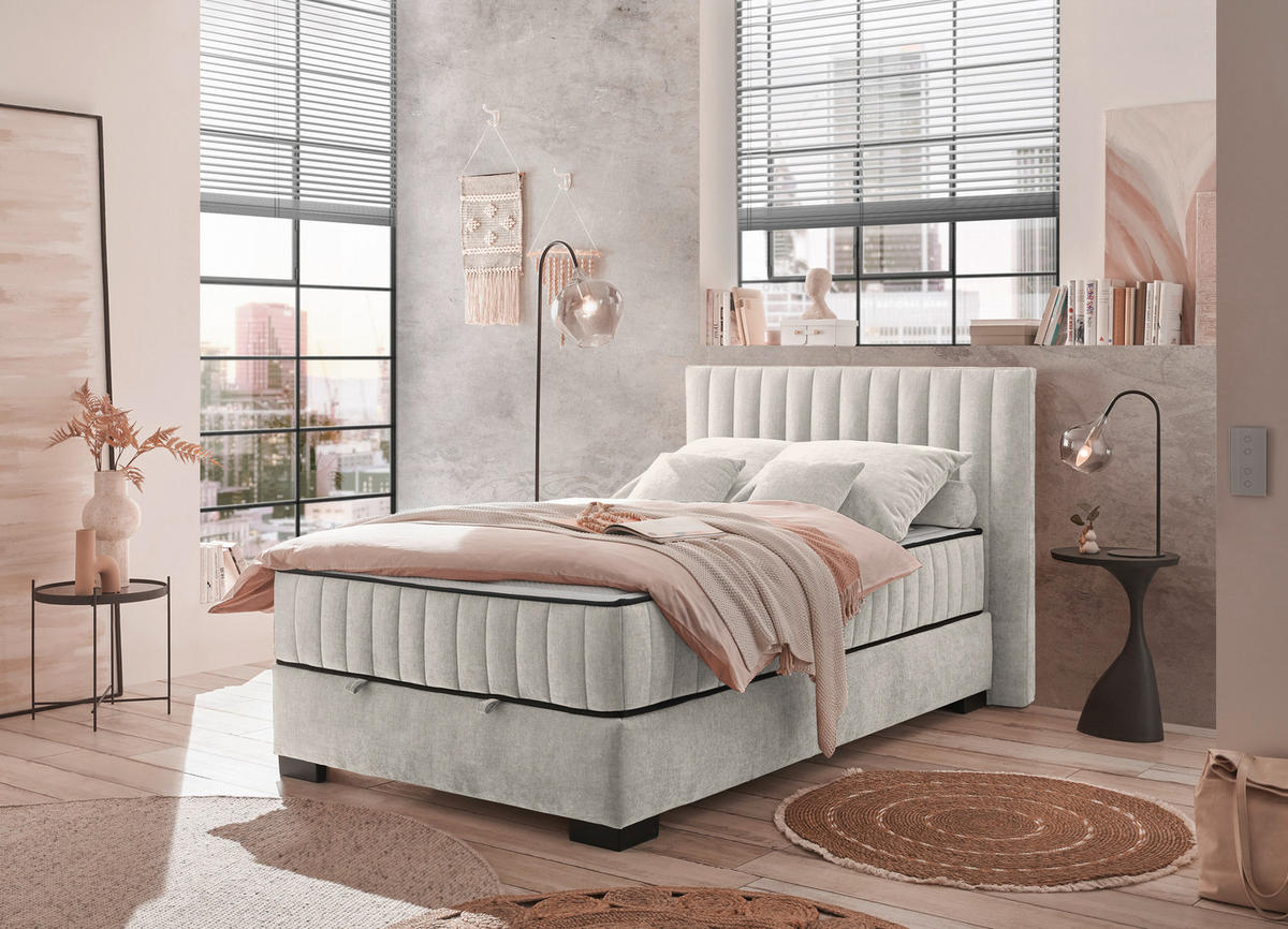 BOXBETT 120/200 cm  in Beige  - Beige/Schwarz, Modern, Holzwerkstoff/Kunststoff (120/200cm) - MID.YOU