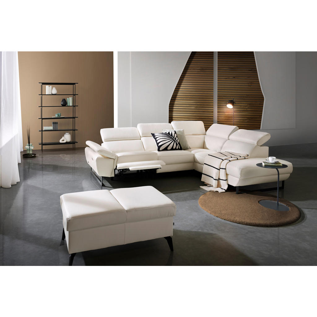 Thumbnail - Celina Home Ecksofa, Weiß, Leder, Echtleder, Rindleder, Spaltleder, 5-Sitzer, Ottomane rechts, L-Form, 281x225 cm, Made ...