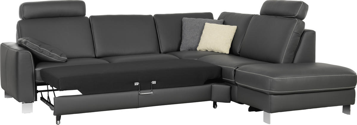 ECKSOFA in Echtleder Anthrazit  - Chromfarben/Anthrazit, Design, Leder/Metall (272/245cm) - Valdera