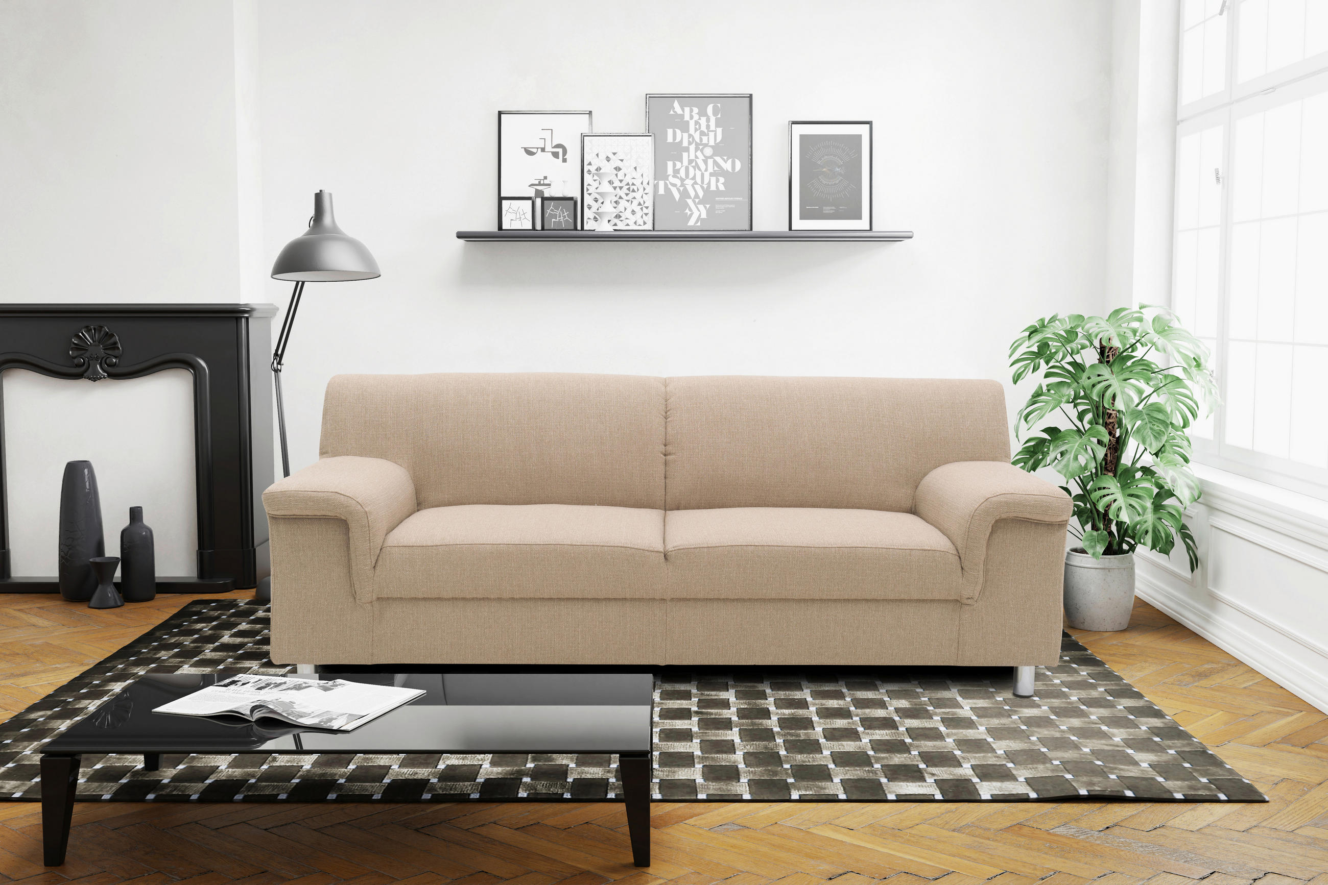 3-SITZER-SOFA Webstoff Beige  - Chromfarben/Beige, KONVENTIONELL, Textil/Metall (190/72/80cm) - MID.YOU