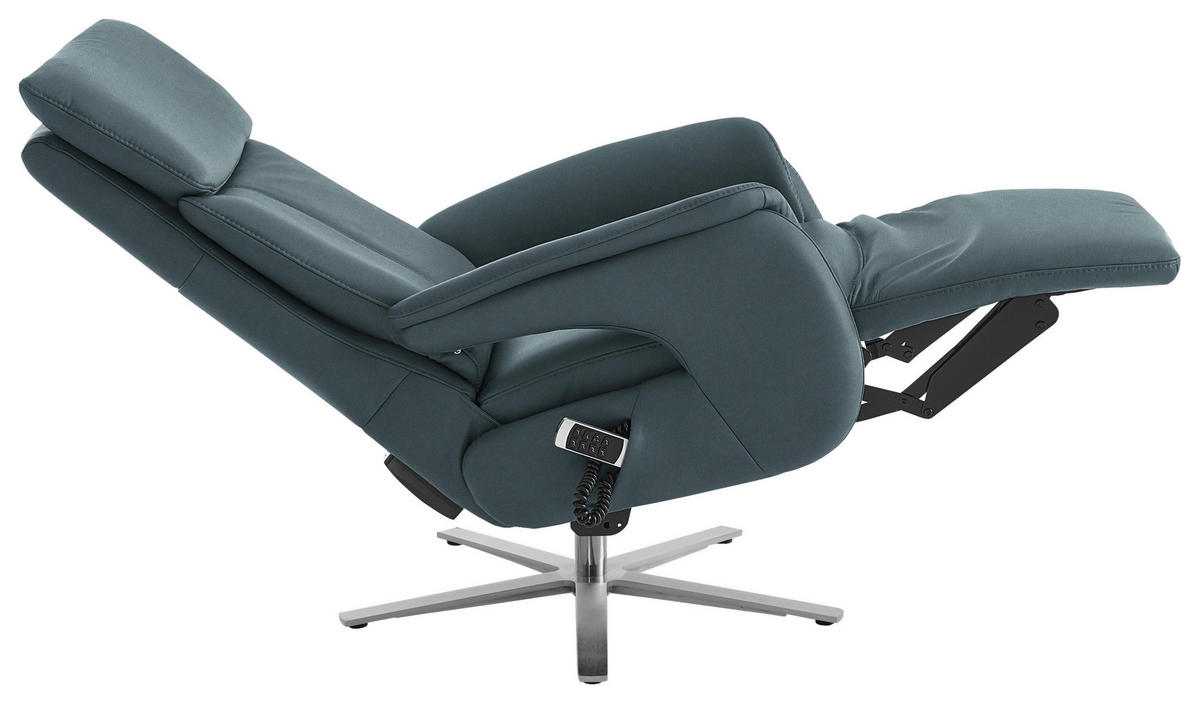 RELAXSESSEL in Leder Blaugrau  - Edelstahlfarben/Blaugrau, Design, Leder/Metall (70/124/85cm) - Cantus