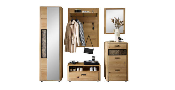 GARDEROBE  in 240/205/39 cm  - Wildeiche/Schwarz, Basics, Glas/Holz (240/205/39cm) - Linea Natura