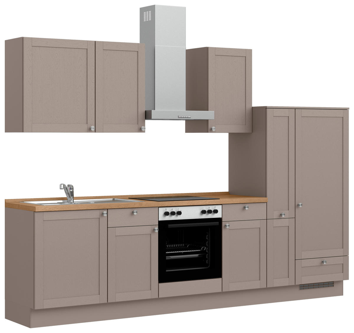 KÜCHENLEERBLOCK Frame 300 cm  in Eichefarben, Beigebraun  - Edelstahlfarben/Eichefarben, MODERN, Holzwerkstoff/Metall (300cm) - Nobilia