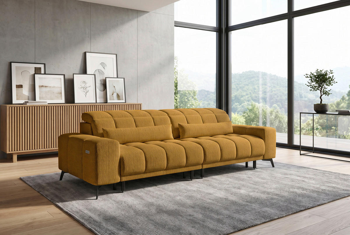 BIGSOFA Chenille Senfgelb  - Senfgelb/Schwarz, MODERN, Textil/Metall (300/112/121cm) - Xora