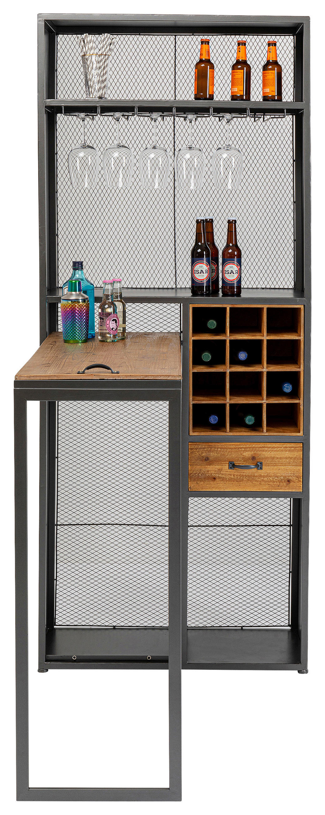 BARSCHRANK Tanne massiv Grau, Naturfarben  - Naturfarben/Grau, Design, Holz/Metall (80/201/38-134,5cm) - Kare-Design