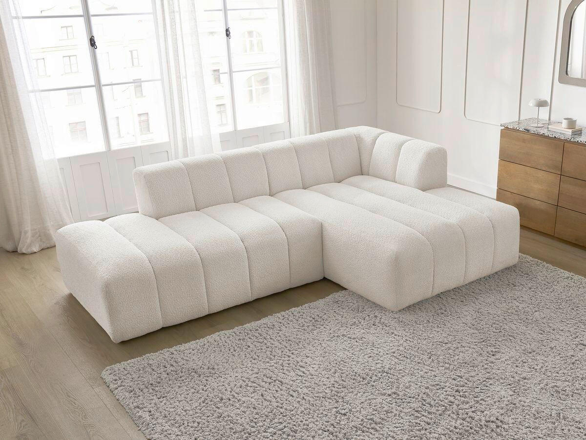 ECKSOFA  ANNECY Weiß Bouclé  - Schwarz/Weiß, MODERN, Kunststoff/Textil (262/170cm)