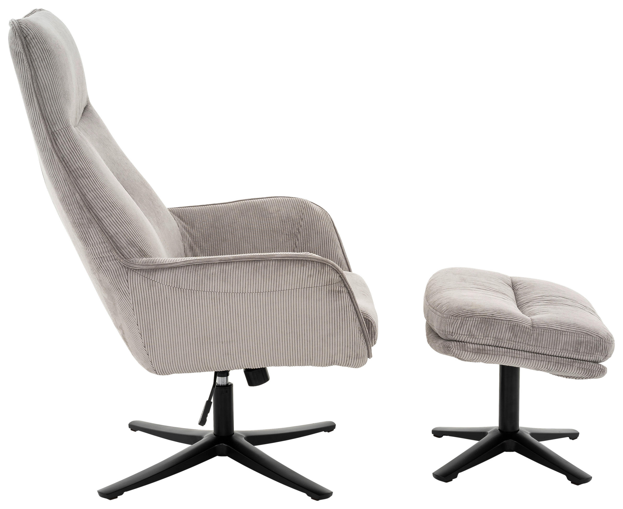 RELAXSESSELSET Cord Relaxfunktion, Hocker    - Schwarz/Grau, Design, Textil/Metall (74/108/84cm) - Cantus