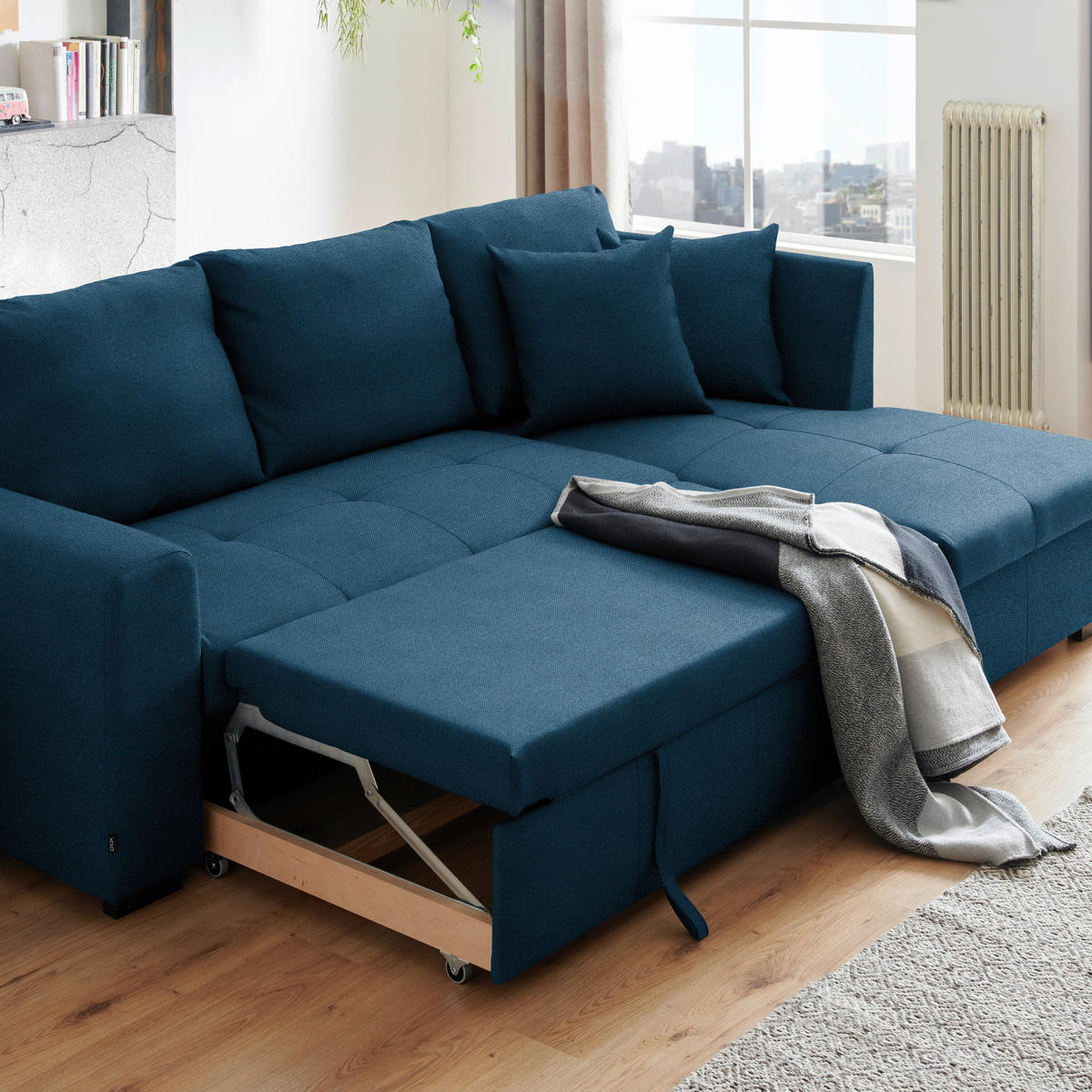 ECKSOFA in Webstoff Blau  - Blau/Schwarz, Design, Kunststoff/Textil (238/158cm) - Livetastic