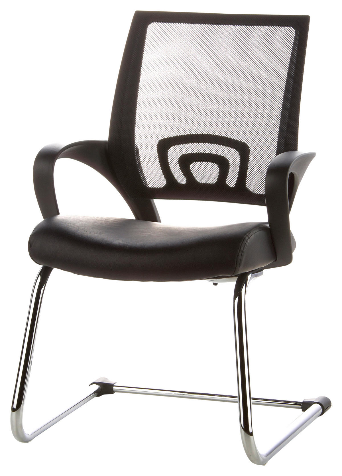 BESUCHERSTUHL  in Lederlook, Netzbespannung Schwarz  - Silberfarben/Schwarz, Basics, Kunststoff/Textil (57/98/52cm) - MID.YOU
