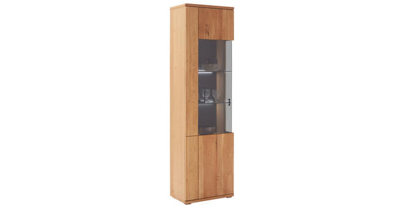 VITRINE  in furniert, massiv Wildeiche Wildeiche - Wildeiche/Anthrazit, Natur, Glas/Holz (60/209/37cm) - Linea Natura