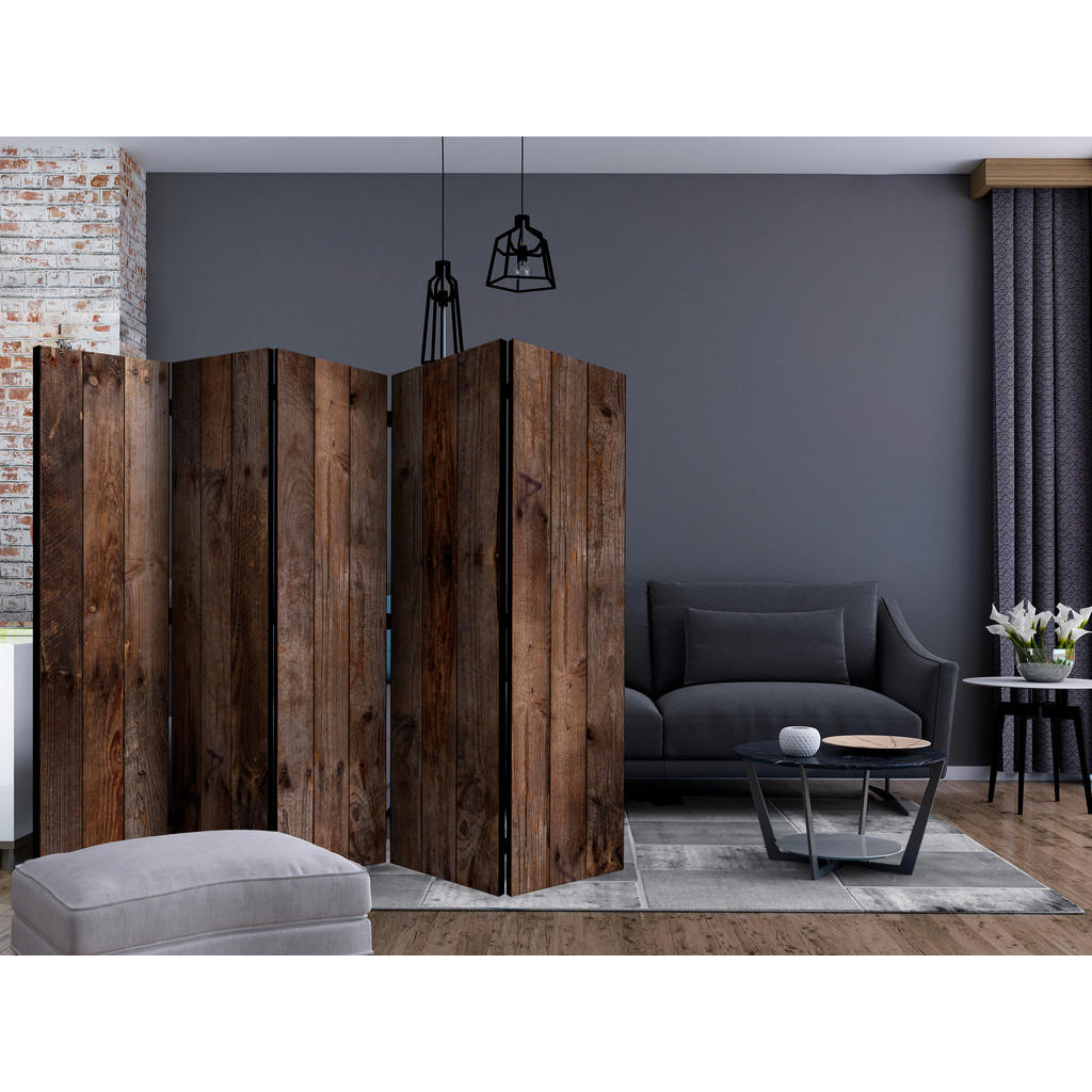 Thumbnail - artgeist Paravent, Braun, Cappuccino, Holz, Kunststoff, Textil, Kiefer, massiv, Holzoptik, 225x172x3 cm, Motiv auf Vorde...