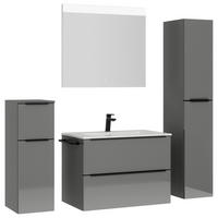 BADEZIMMER 5-teilig  in 141 cm  - Schieferfarben/Schwarz, MODERN, Holzwerkstoff/Stein (141cm) - Nobilia