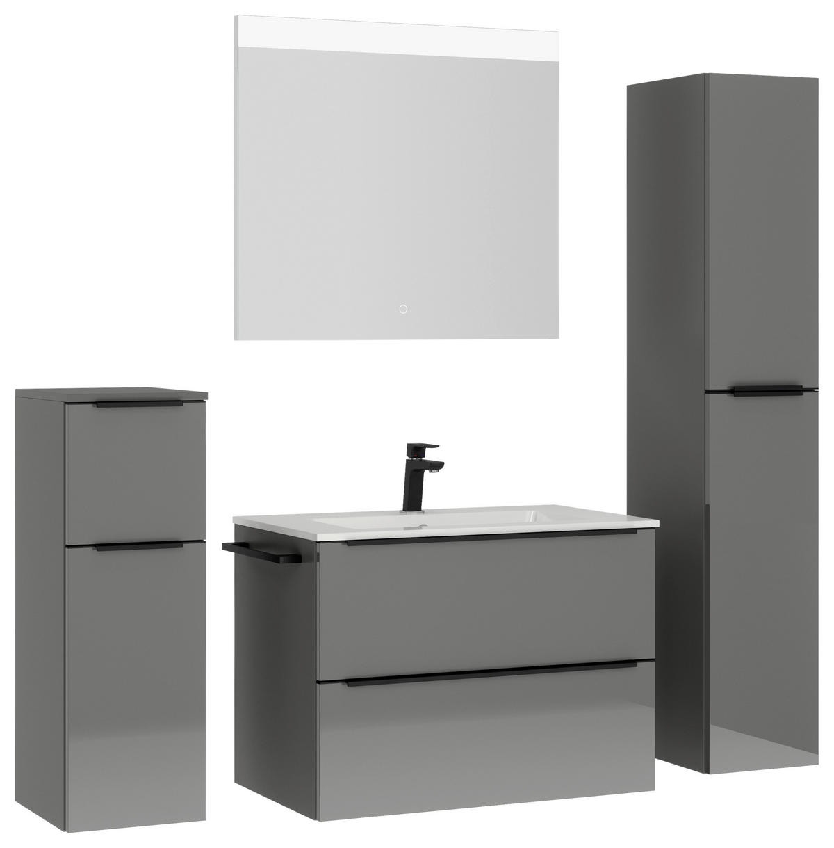 BADEZIMMER 5-teilig  in 141 cm  - Schieferfarben/Schwarz, MODERN, Holzwerkstoff/Stein (141cm) - Nobilia