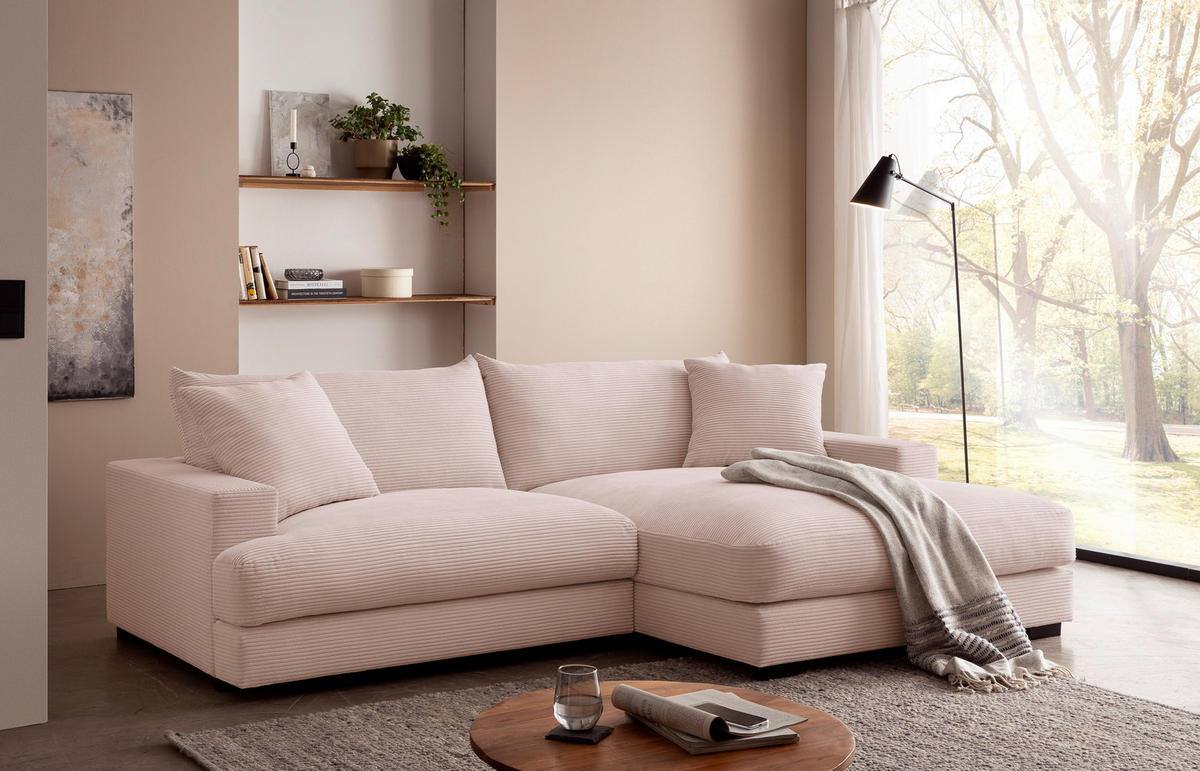 ECKSOFA Rosa Cord  - Schwarz/Rosa, MODERN, Textil (265/180cm) - P & B