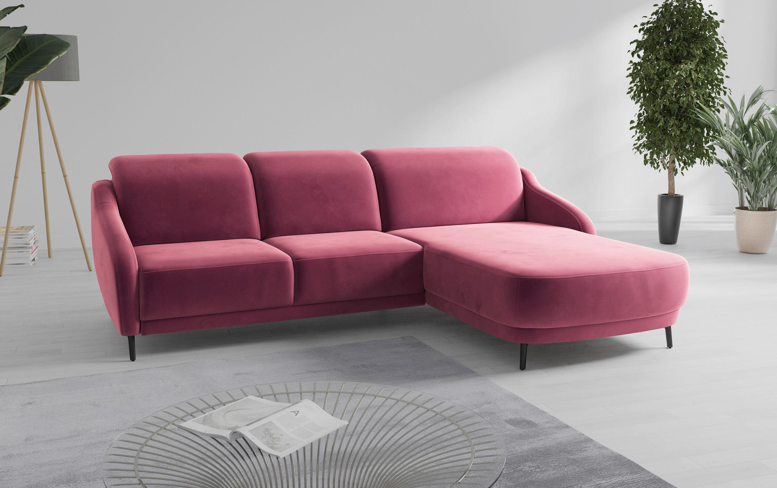 ECKSOFA in Samt Aubergine  271/191 cm  - Aubergine/Schwarz, MODERN, Textil/Metall (271/191cm) - Sit & More
