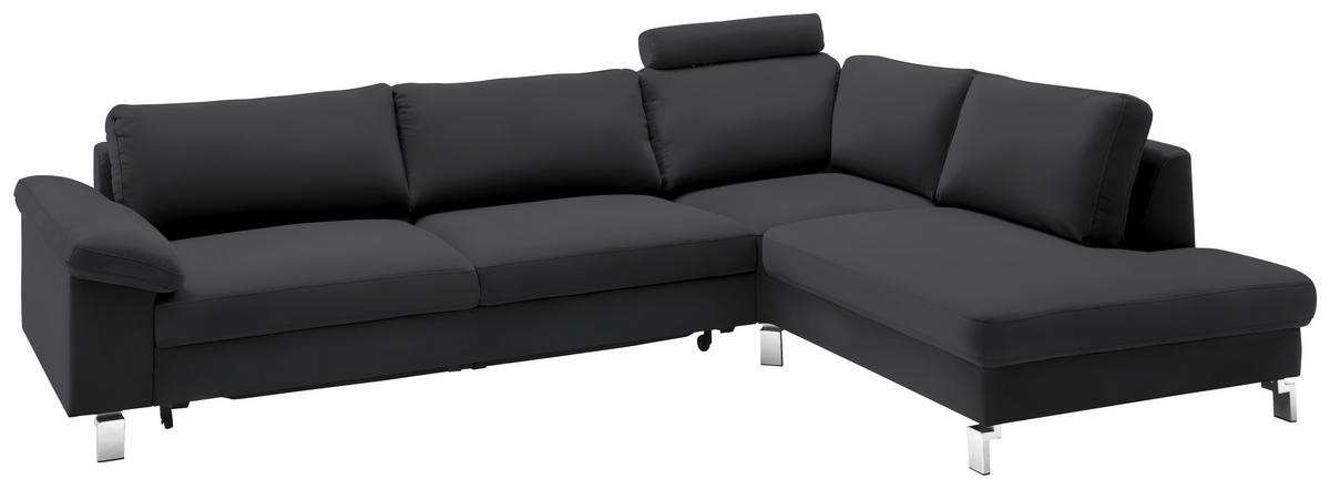 ECKSOFA in Echtleder Dunkelgrau  - Chromfarben/Dunkelgrau, Design, Leder/Metall (281/200cm) - Pure Home Lifestyle